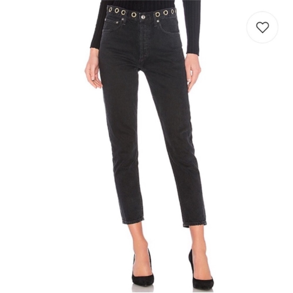AGOLDE Jamie High-Rise Black Ankle Girlfriend Jeans Grommet Studded Circles 27